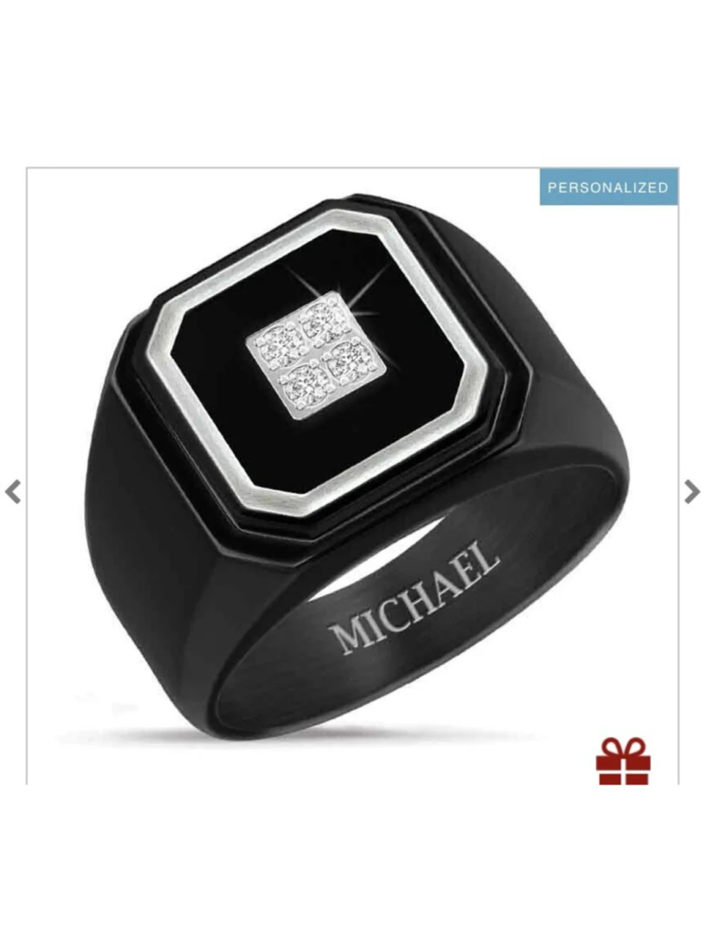 The Danbury Mint Black Ice Diamond Stainless Steel Personalized Men's Ring